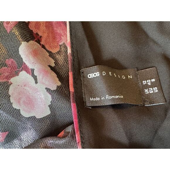 ASOS DESIGN Flutter Sleeve Tie Back Midi Tea Dress In Mixed Metallic Floral Sz 8 - Picture 7 of 7